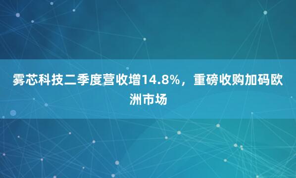 雾芯科技二季度营收增14.8%，重磅收购加码欧洲市场