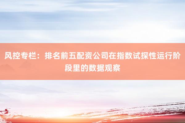 风控专栏：排名前五配资公司在指数试探性运行阶段里的数据观察