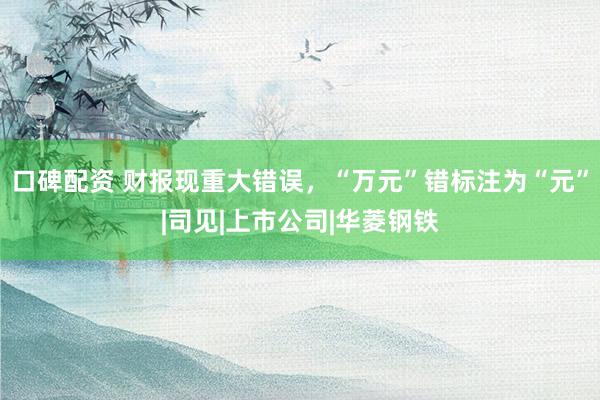 口碑配资 财报现重大错误，“万元”错标注为“元”|司见|上市公司|华菱钢铁