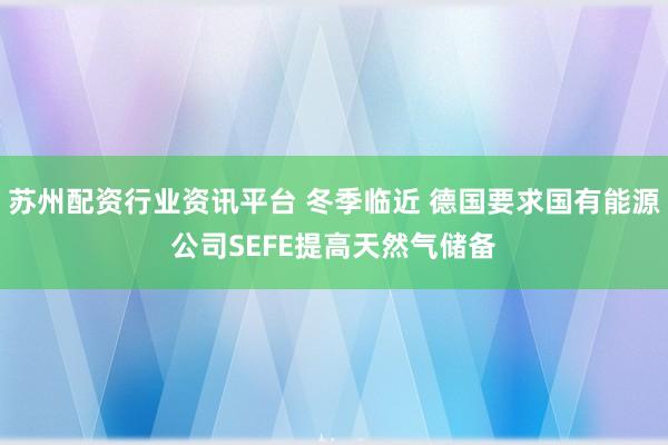 苏州配资行业资讯平台 冬季临近 德国要求国有能源公司SEFE提高天然气储备