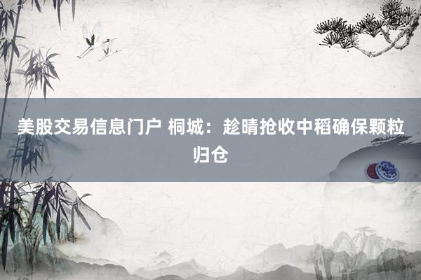 美股交易信息门户 桐城：趁晴抢收中稻确保颗粒归仓